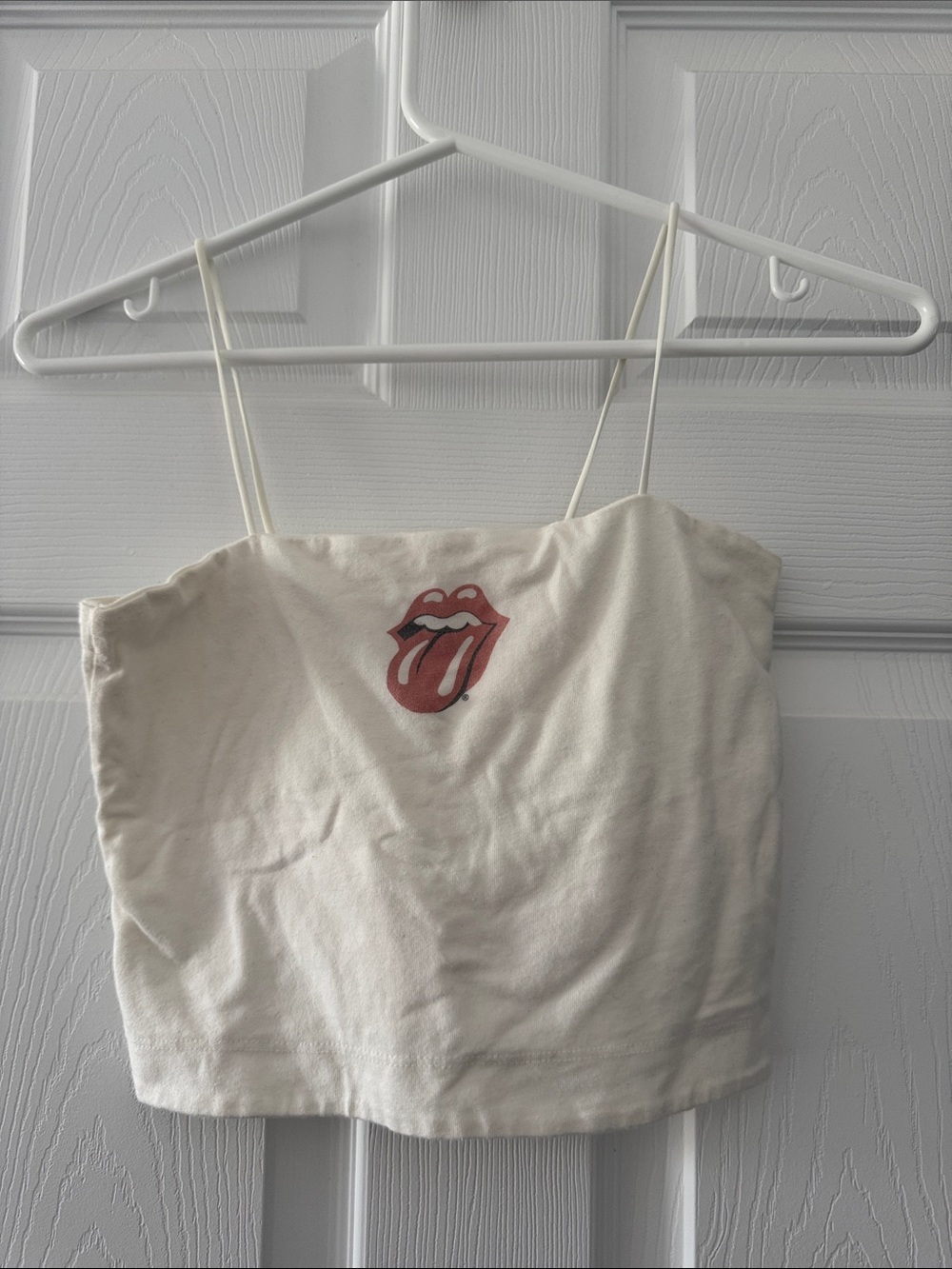American Eagle Outfitters Cream Cropped Cami with Rolling Stones Logo